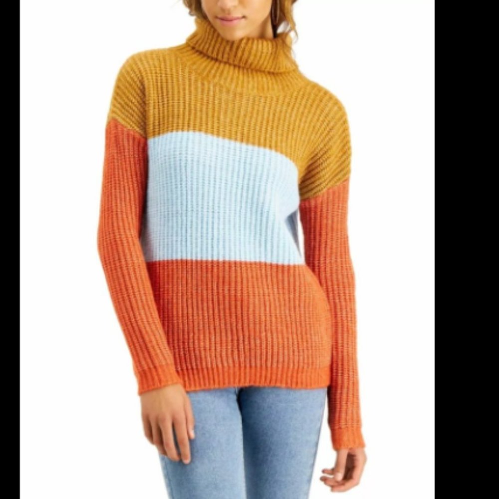 Planet Gold Juniors Colorblocked Turtleneck Sweater Multicolor Striped Size S
